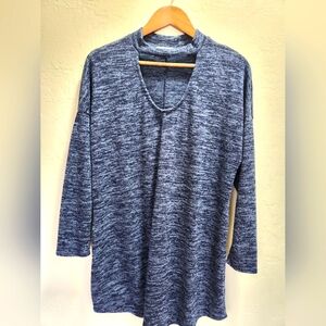 Navy Blue Lightweight Sweater Tunic with Cut Out Neckline